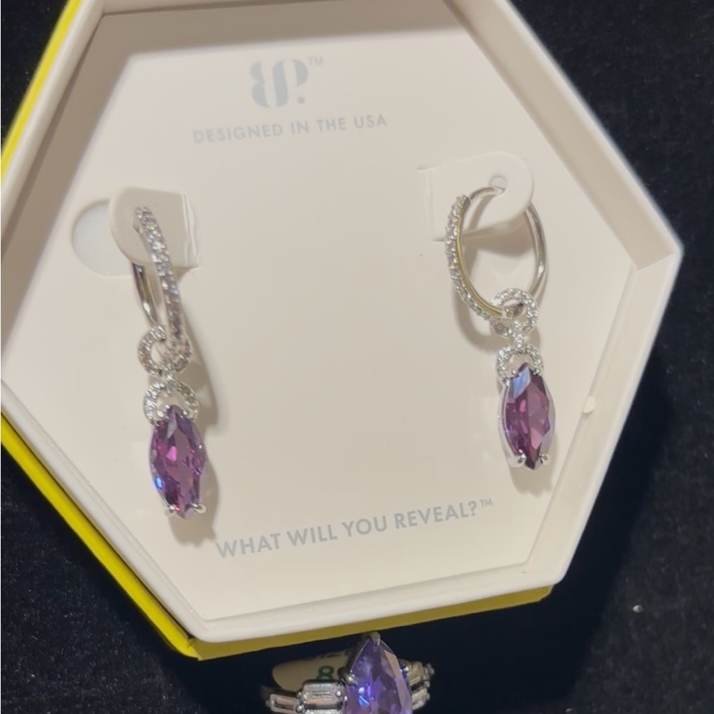 Bomb Party Set- Silver Purple Earrings and ring